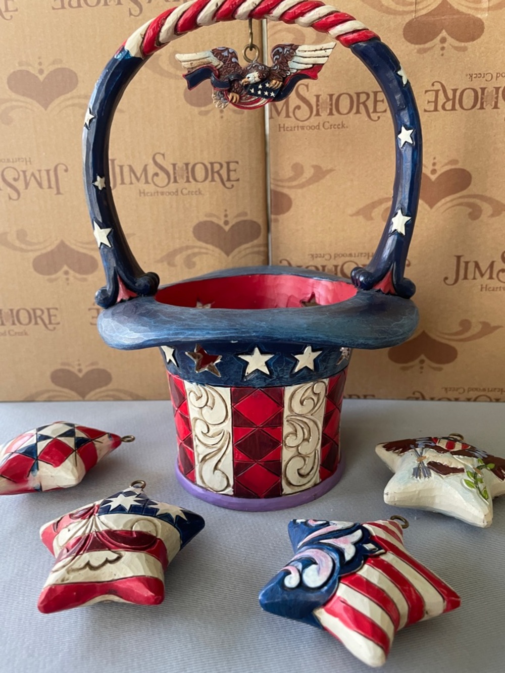 Jim Shore Red, White & Blue Patriotic Star Basket